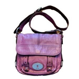 FOSSIL Purple Leather Crossbody Messenger Bag Purse Handbag Violet Vintage
